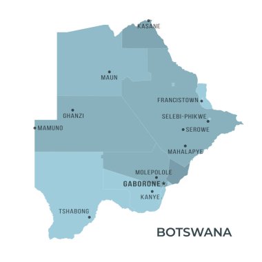 Sınırları ve ünlü şehirleri olan BOTSwana Haritası