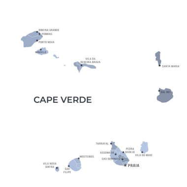 Bölgesel Sınırlar ve Ünlü Şehirler ile CAPE Verde Haritası