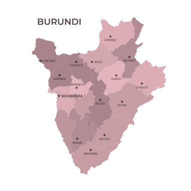 Sınır ve Meşhur Şehirlerle İlgili BURUNDI Haritası