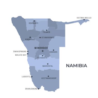Sınırları ve Ünlü Şehirleri olan NAMIBIA Haritası