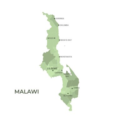 MALAWI 'nin Sınır ve Meşhur Şehirleri Haritası