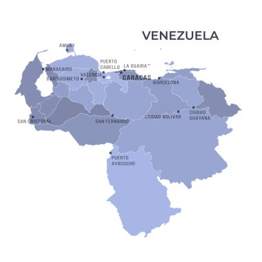 VENEZUELA 'nın Sınır ve Meşhur Şehirleri Haritası