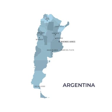 ARGENTINA 'nın Sınır ve Meşhur Şehirleri Haritası