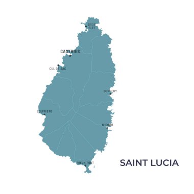Sınırları ve ünlü şehirleri olan SAINT LUCIA Haritası