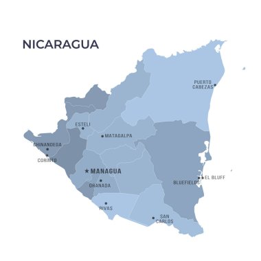 NICARAGUA 'nın Sınır ve Meşhur Şehirleri Haritası