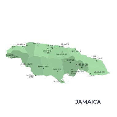 JAMAICA 'nın Sınır ve Meşhur Şehirleri Haritası