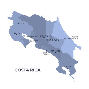 COSTA RICA 'nın Sınır ve Meşhur Şehirleri Haritası