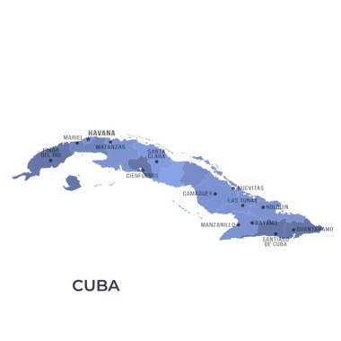 Sınırları ve ünlü şehirleri olan CUBA Haritası