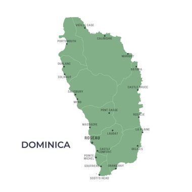 DOMINICA 'nın Sınır ve Meşhur Şehirleri Haritası