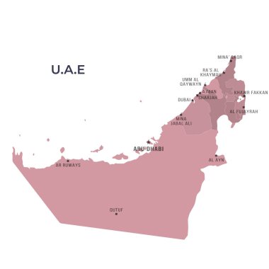 Sınırları ve Ünlü Şehirleri olan BAE Haritası