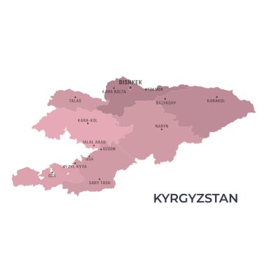 KYRGYZSTAN 'ın Sınır ve Meşhur Şehirleri Haritası