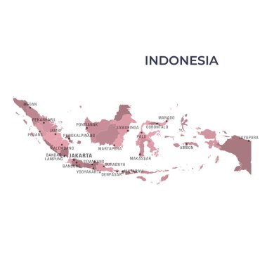 Bölge Sınır ve Meşhur Şehirleri ile INDONEZYA Haritası