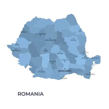 Bölgesel Sınırlar ve Ünlü Şehirlerle Romanya Haritası