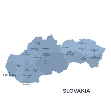 Sınır ve Ünlü Şehirlerle SLOVAKIA Haritası