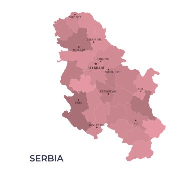 SERBIA 'nın Sınır ve Meşhur Şehirleri Haritası