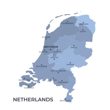 Sınırları ve ünlü şehirleri olan NETHERLANDS Haritası