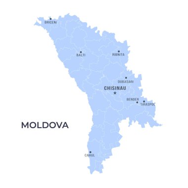 Bölgesel Sınırlar ve Ünlü Şehirlerle MOLDOVA Haritası