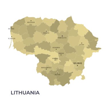 LithUANIA Bölge Sınır ve Meşhur Şehirleri Haritası