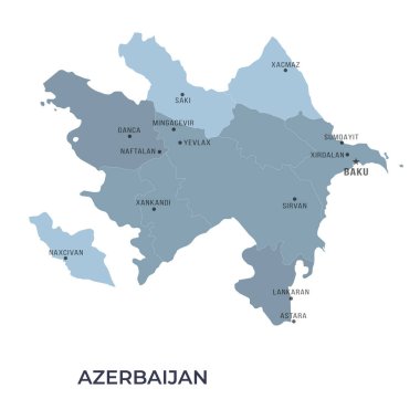 AZERBAIJAN 'ın Sınır ve Meşhur Şehirleri Haritası