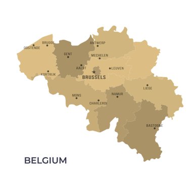 BELGIUM 'un Sınır ve Meşhur Şehirleri Haritası