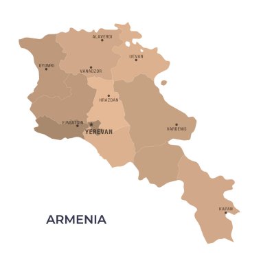 Sınırları ve ünlü şehirleri olan ARMENIA Haritası