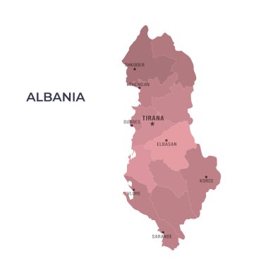 ALBANIA 'nın Sınır ve Meşhur Şehirleri Haritası