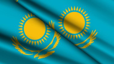 KAZAKHSTAN 'ın Ulusal Arkaplanda İki Dalgalı Bayrak