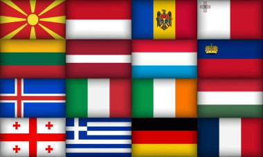 Çeşitli Bölgelerden Geniş Çeşitli ve Eşsiz Bayraklar Koleksiyonu