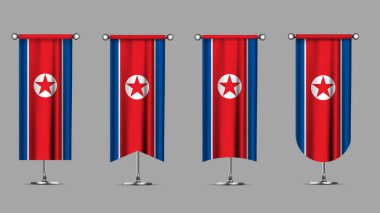 NORTH KOREA bayrağının yer aldığı Dikey Sancaklar Koleksiyonu