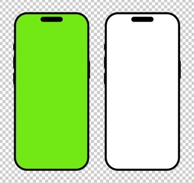 Akıllı telefon çerçeveleri ayarlandı. Gadget sembolü. Aygıt ön görünümü. Web sitesi tasarımı için basit bir işaret, evet, mobil uygulama. Boş akıllı telefon yeşil ekran şablonları. Cep telefonu simgeleri yeşil, beyaz arkaplan.