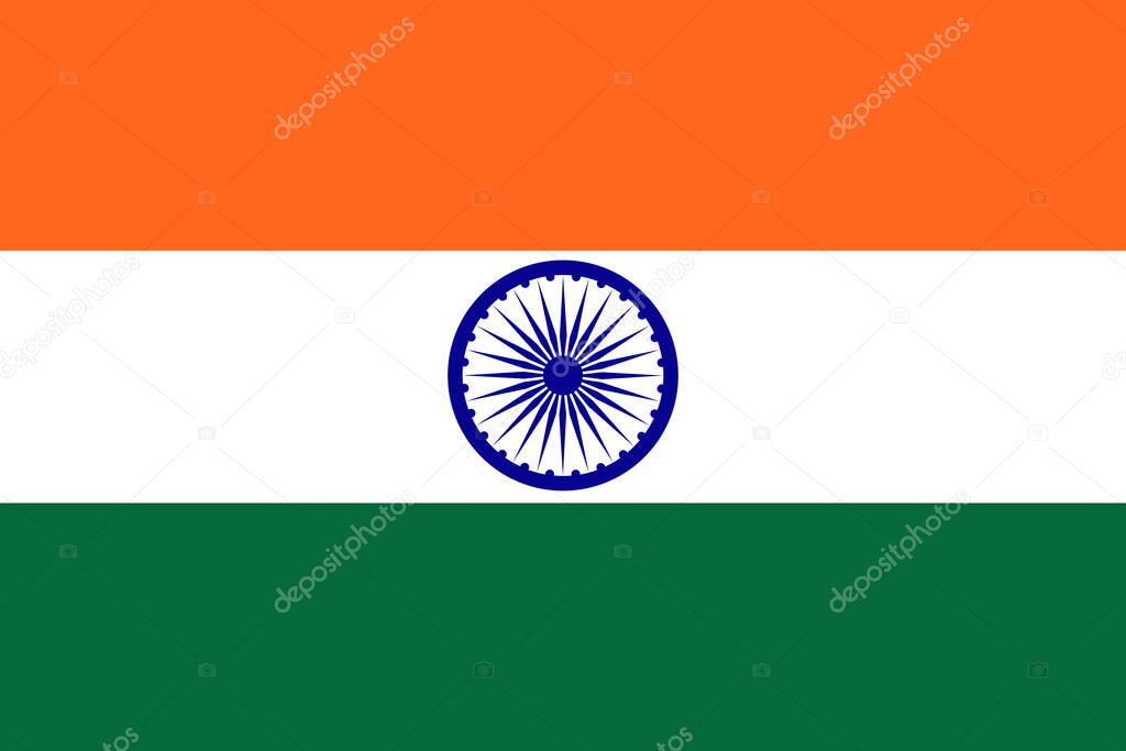 India flag. National flag of India sign, symbol. Rectangle flag of India banner, badge, sticker, background.