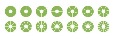 Daire bölünmesi 1 'den 14' e eşit parçalardan oluşuyor. Yaşam tarzı dengesi. Tekerlekli yaşam şablonu. Yuvarlak bölünmüş yeşil diyagramlar. Bir dizi bilgi grafiği. Pizza, pasta grafikleri. Boşluklar çalıştırılıyor.