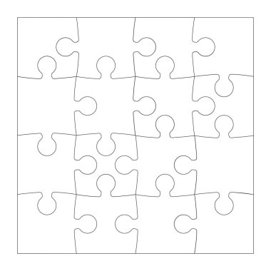 Bulmaca parçaları beyaz arka planda izole edilmiş ince hatlar. Yapboz oyunu açılı kare şablonu. Yapboz parçalarını özetler. Ayarlanabilir, düzenlenebilir basit model.