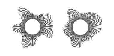 Eşitleyici logo, radyal spektrum. Ses sembolleri. Ses müzik simgelerini yansıtıyor. Dairesel dalgalar. Ses çemberi çizgileri. Radyal çerçeve hazır. Ses çanları. Dalgalı çerçeve kalıpları. Radyal ışınlar. Dalgalı tasarım ögeleri.