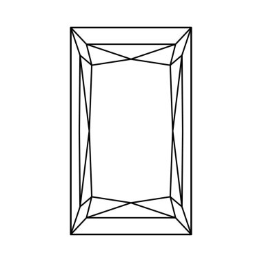 Prenses elmas kesimi düz simge. Tasarım şeması. Parlak Prenses kesimi. Dikdörtgen elmas üst manzara. Mücevher tasarımı, markalaşma, ambalaj, logo, web, uygulama için değerli mücevher tasarımı deseni.