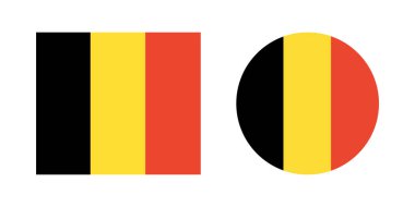 Belçika bayrağı. Dairesel Belçika bayrağı simgeleri. Ulusal Belçika mermisi, dikdörtgen bayrak rozetleri. Düğme, pankart, daire şeklinde imza, dikdörtgen şekiller.