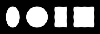 Posta pulu şablonu düz çerçeveler. Boş sınır, kartpostal için zemin, mektup. Boş daire seti, dikdörtgen vintage pullar. Etiketler, etiketler, kuponlar, kıvrımlı, kıvrımlı, dalgalı kenarlı kutular