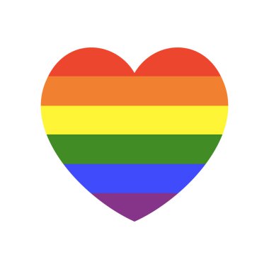 Kalp şeklinde gökkuşağı bayrağı. Eşcinsel gurur çerçevesi düzeni. İlerleme logosu sembolü deseni. LGBT düz simgesi. Gökkuşağı renginde çıkartma. Kalp rozeti, düğme. Basit şablon tasarımı.
