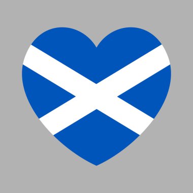 Kalp şeklinde İskoçya bayrağı. İskoç kalp şeklinde bir sembol. Düğme, pankart, simge, rozet. Ulusal işaret.