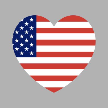 Birleşik Devletlerin ulusal bayrağı kalp şeklinde. Amerikan bayrağı kalp ikonu. Amerikan bayrağı rozeti. Amerika Birleşik Devletleri bayrak düğmesi, arkaplan, çıkartma.