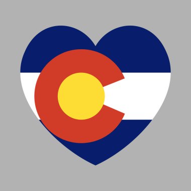 Colorado kalp bayrağı ikonu. Colorado eyaleti sembolü. Amerikan kalbi şeklinde düğme, bayrak, rozet.