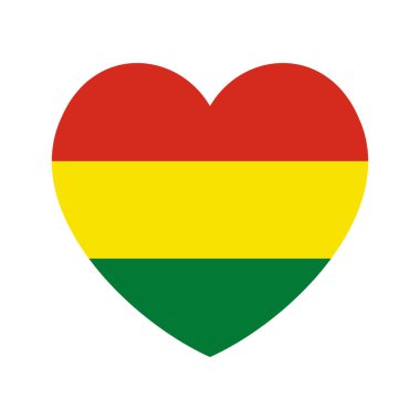 Kalp şeklinde Bolivya bayrağı. Bolivya ikonunun sivil bayrağı. Bolivya kalp düğmesi bayrağı, düz arkaplan.
