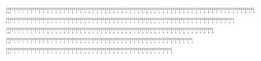 Kırk beş, elli beş, elli beş, altmış santimlik bir cetvel. Ölçüm tabloları 40, 45, 50, 55, 60 santimetre. Uzunluk ölçüm matematiği, mesafe, yükseklik, dikiş aracı, şablon, simgeler