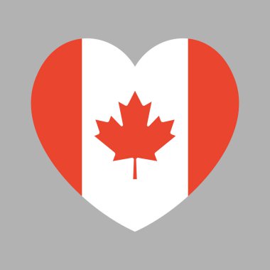 Kanada bayrağı, kalp şeklinde. Kalp şeklinde rozet, çıkartma. Kanada bayrağı, düğme, bayrak, arkaplan.