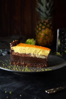 Chocolate Cake with Creamy Vanilla Filling and Pineapple Topping