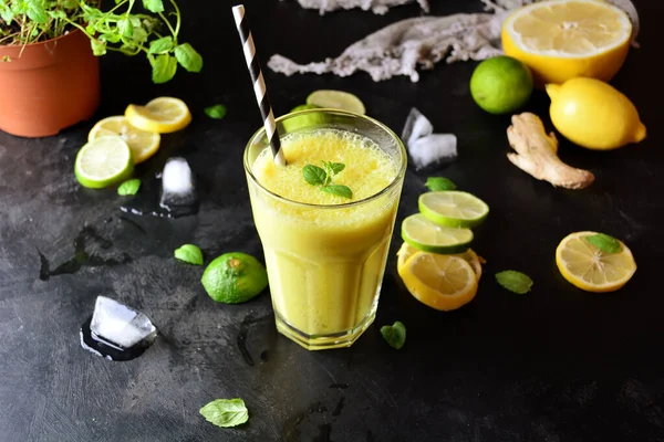 Homemade Refreshing Lemonade - on black background