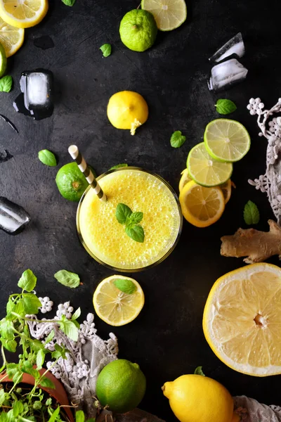 Homemade Refreshing Lemonade - on black background