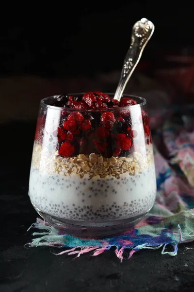 Homemade Chia Pudding Oats Berries Healthy Food — 스톡 사진