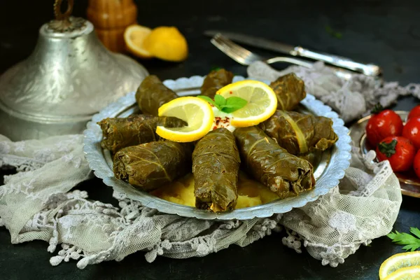 Rolos Repolho Carne Fundo Close — Fotografia de Stock