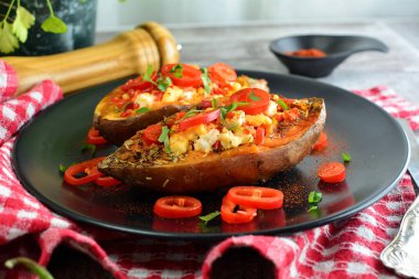 Tatlı patatesler arka planda, kapat.